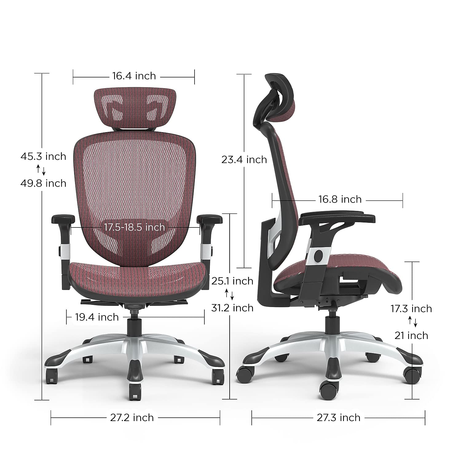 Ergonomic Mesh Computer and Desk Chair with Lumbar Support - Adjustable Height, Swivel & Rolling Wheels - Red Office Chair for Home, Gaming & Workspace Comfort