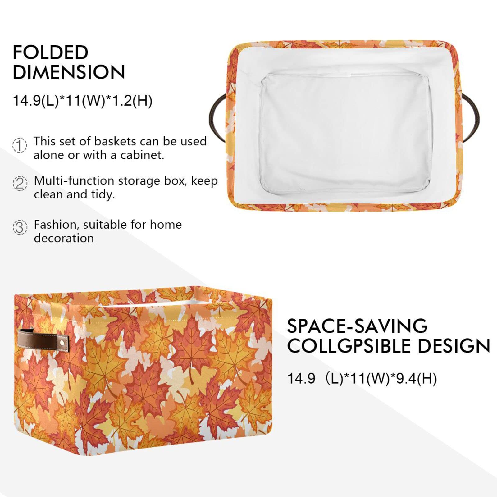 Senya Thanksgiving Basket - Foldable Fabric Collapsible Storage Bin with Autumn Maple Leaf Design | Home Organization for Seasonal Decor, Blankets & Toys | Perfect for Fall Decorations & Holiday Storage