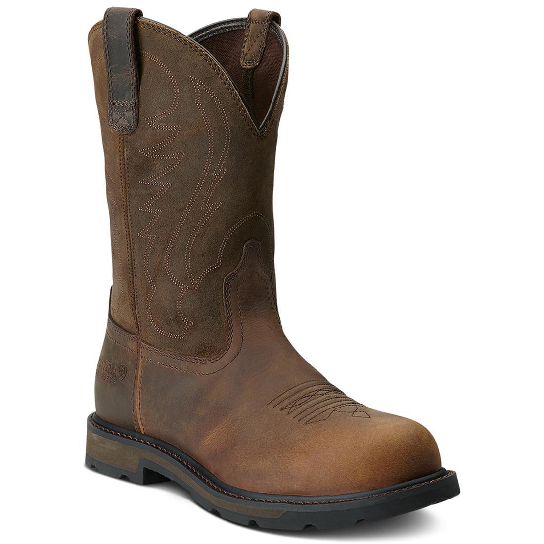 Groundbreaker Steel Toe Work Boots for Men - Brown Safety Shoes with Slip Resistant & Electrical Hazard Protection - Perfect for Construction, Warehouse & Industrial Work