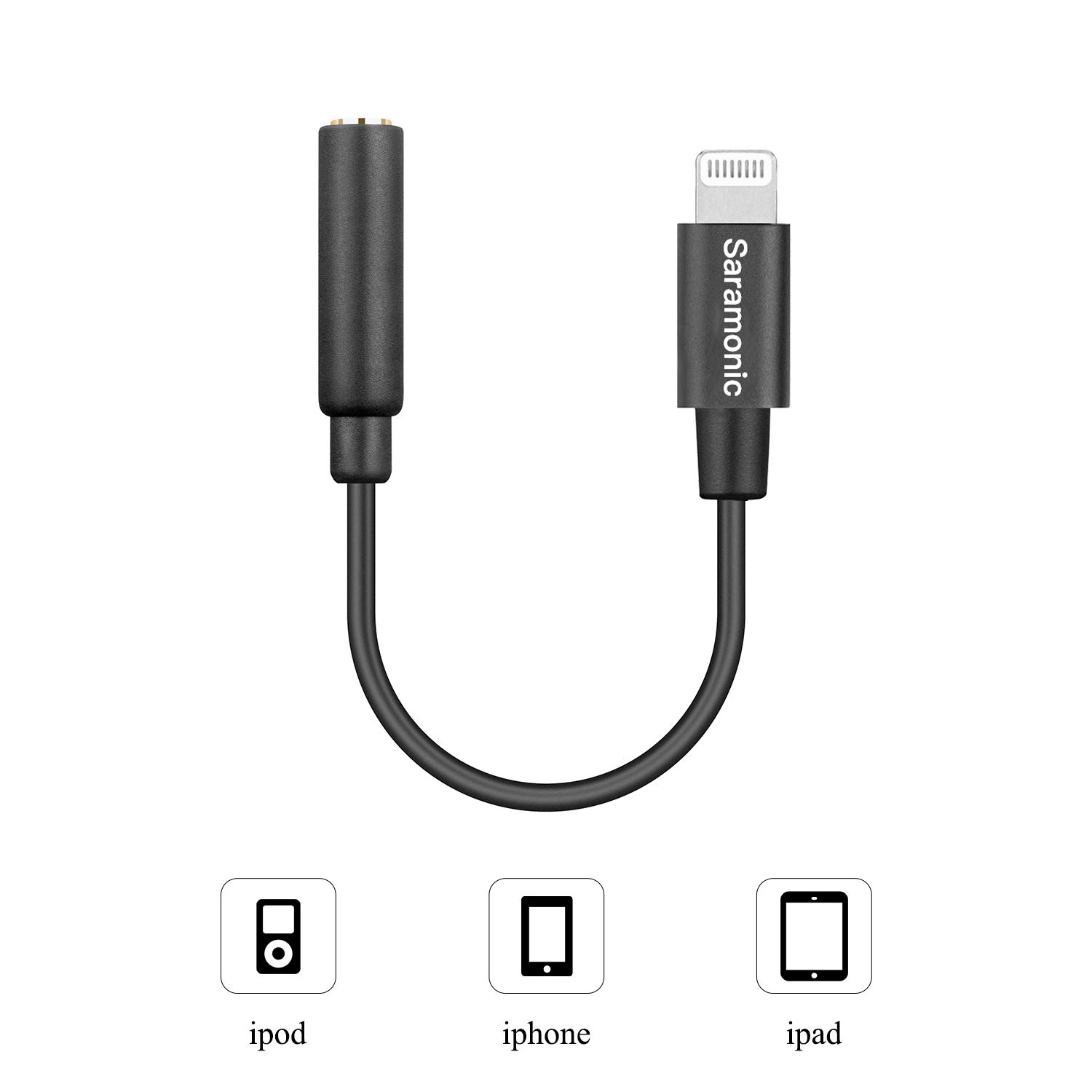 Saramonic SR-C2002 MFi Certified 3.5mm TRRS to Lightning Female Adapter Cable (6cm) - Compatible with iPhone, iPad, Smartphones & Tablets - Perfect for Car Audio, Home Theater & Mobile Recording