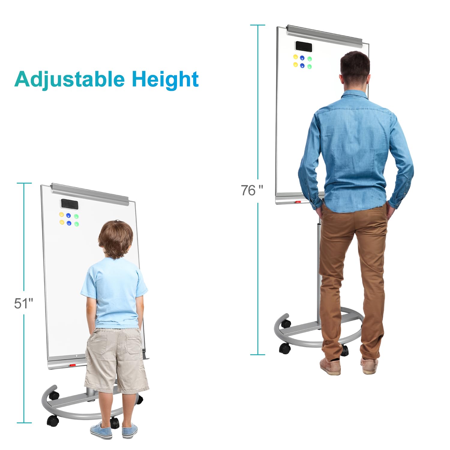 TSJ OFFICE Mobile Standing Whiteboard - 40 x 26 Inches Dry Erase White Board with Rolling Stand, Adjustable Height Tripod Easel for Office Meetings, Classrooms & Home Office Presentations