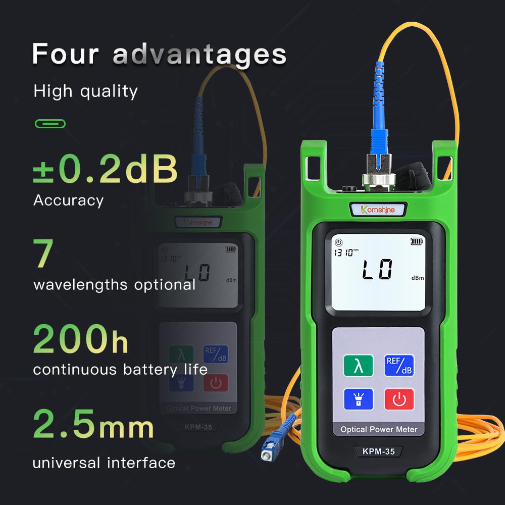 KomShine KPM-35 Fiber Optic Power Meter with 7 Wavelengths (850/980/1300/1310/1550/1625nm) & KLS-35 Single Mode Light Source (1310/1550nm) | Self-Calibration | Ideal for Telecom, Data Center & Network Maintenance