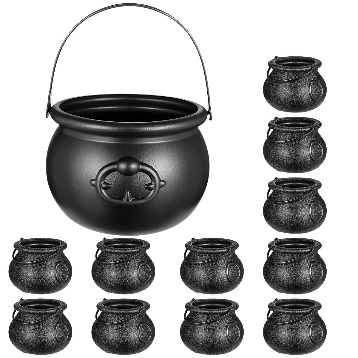 12 PCS Halloween Black Cauldron Candy Buckets - Mini Witch Kettle Treat Containers for Kids Party Favors, Trick or Treat, Classroom Prizes & Halloween Decorations