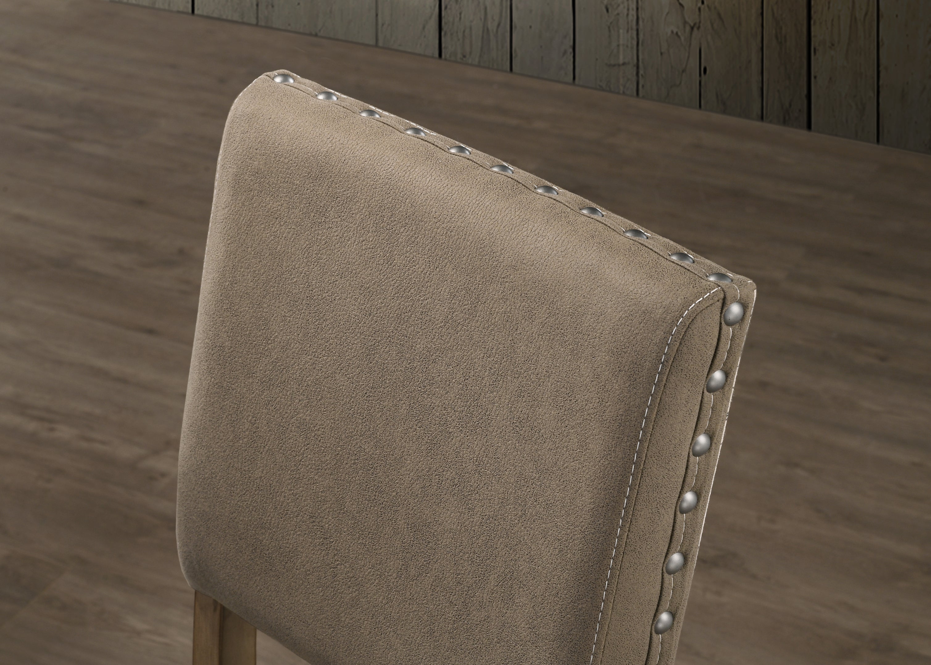 Roundhill Furniture Birmingham Script Printed Driftwood Finish Counter Height Dining Chairs with Nailhead Trim - Set of 2 - Perfect for Kitchen Islands, Breakfast Bars & Small Space Dining