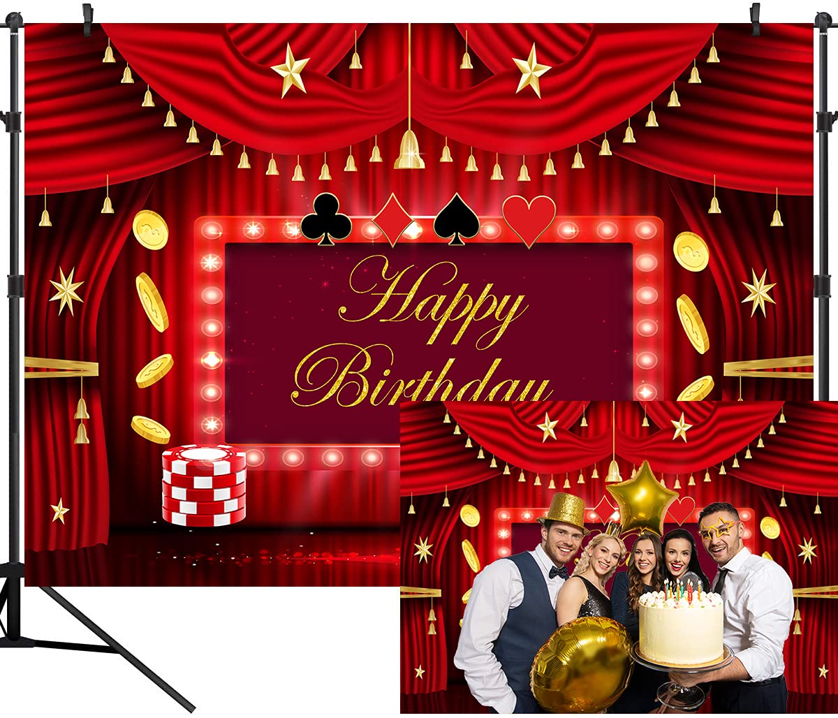 7x5FT Las Vegas Casino Party Backdrop - Poker Theme Vinyl Photography Background for Birthday, Dance & Casino Night Events - Cake Table Decoration & Photo Booth Props (DLA18) | Perfect for Casino-Themed Parties, Nightclub Events & VIP Celebrations