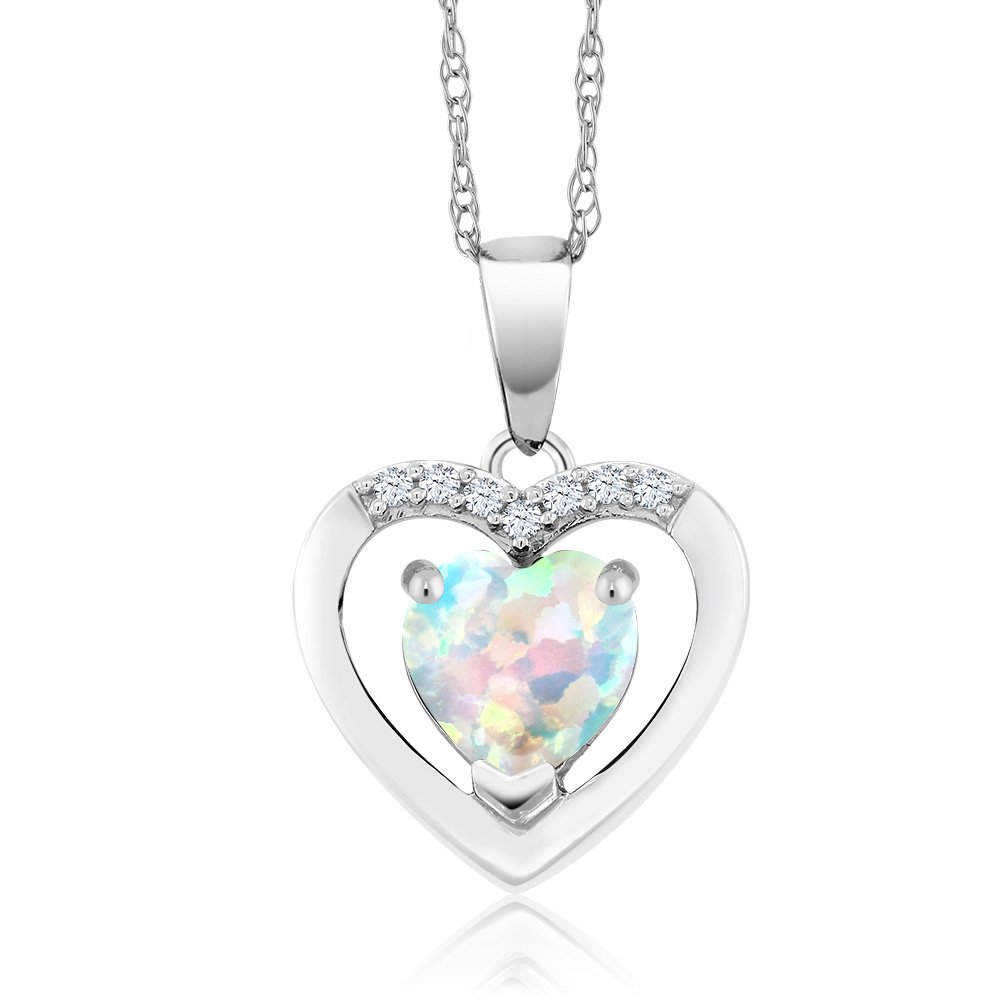 Gem Stone King 10K White Gold 6MM Heart Shaped Birthstone & Diamond Pendant Necklace for Women - 18 Inch Chain | Elegant Jewelry Gift for Valentine's Day, Anniversary & Special Occasions