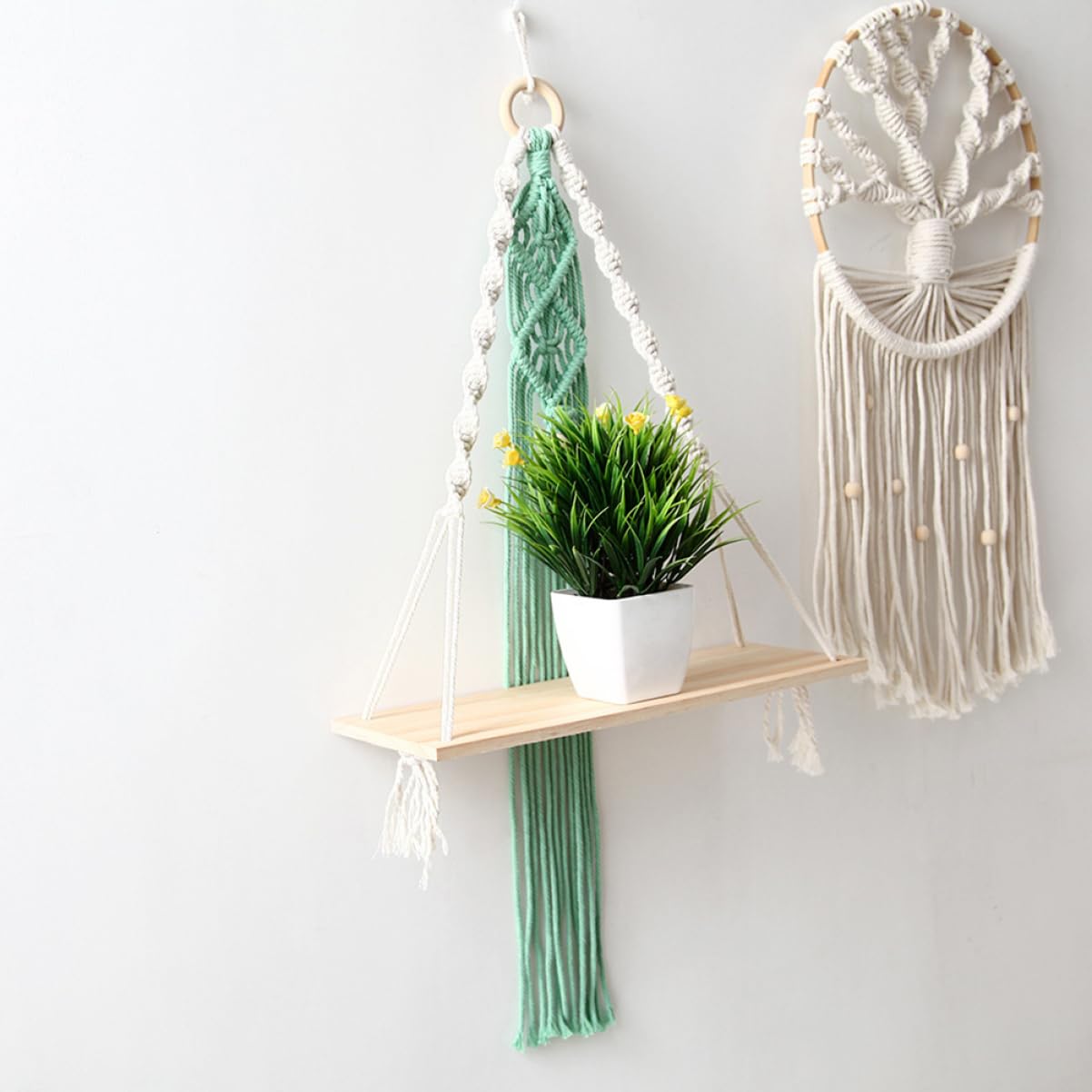 KOMBIUDA Cotton Swing Rope Wall Shelf - Hanging Storage Rack for Home Organization | Space-Saving Decor for Bedroom, Bathroom & Kitchen