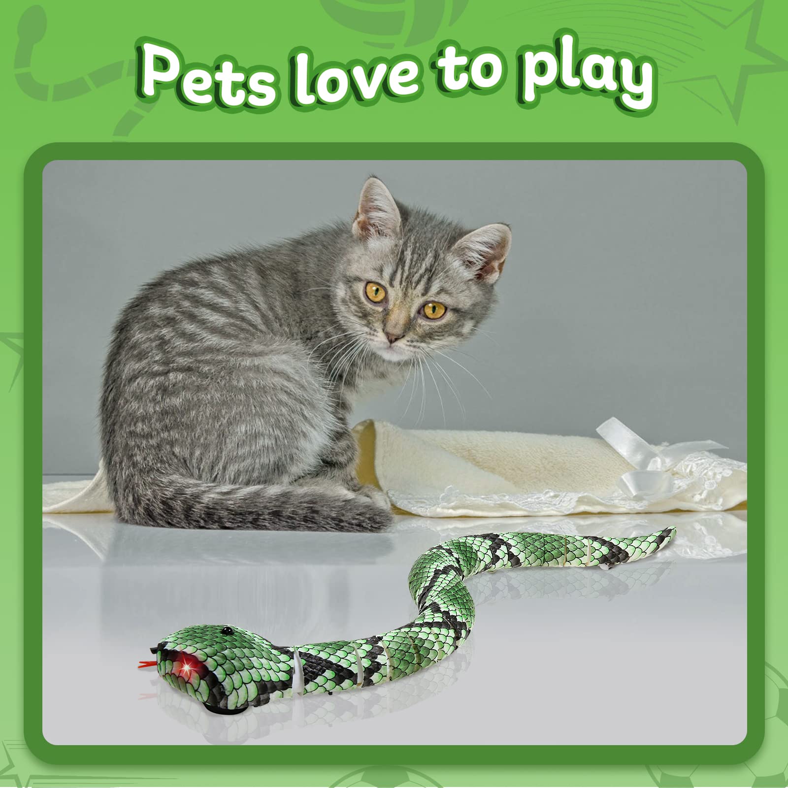 Smart Sensing Snake Cat Toy - USB Rechargeable Electric Simulation Slithering Serpent for Kittens, Cats & Dogs - Interactive Play Toy for Indoor Entertainment & Pet Exercise