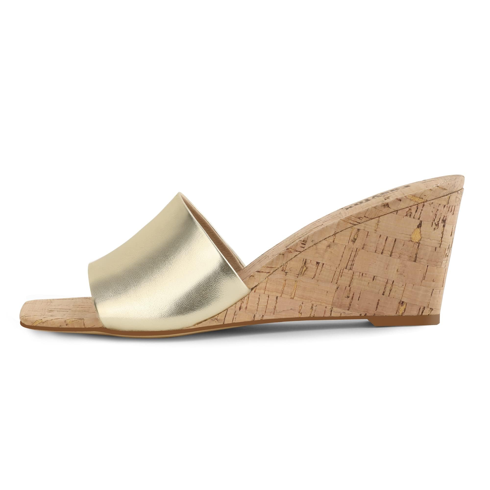 Women's Open Toe Wedge Sandals - Square Toe High Heel Slip-On Mules with Wood Grain Design | Casual Summer Shoes for Beach, Party & Everyday Wear