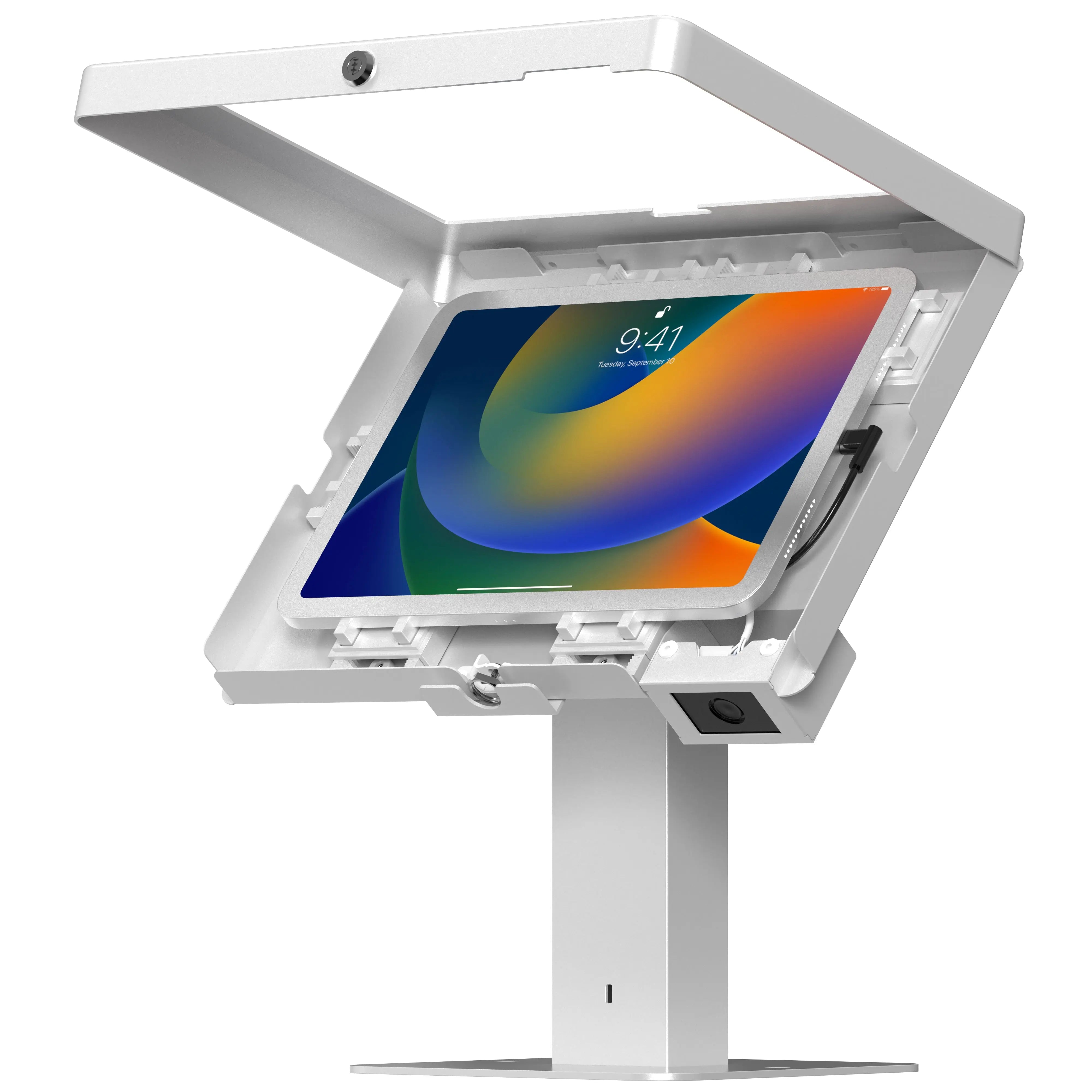 Honeywell 2D Barcode Scanner with Rotating Desk Mount & Security Enclosure - White | Ideal for Retail POS, Warehouse Inventory & Office Use
