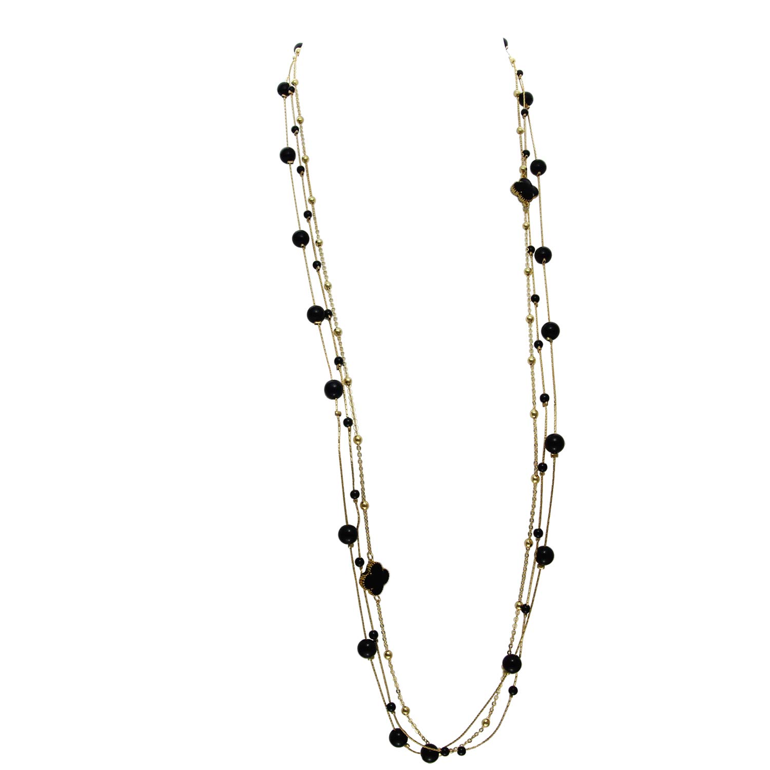 Elegant Women's Long Layered Pearl Necklace with Clover Flower Pendant - Bohemian Statement Jewelry for Casual & Party Wear | Perfect for Office, Date Night & Special Occasions
