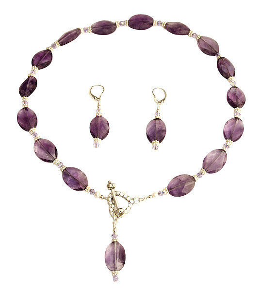 Amethyst Violet Gemstone Beaded Necklace Set for Women - Healing Crystal Jewelry for Meditation, Yoga & Spiritual Gifts | Elegant Purple Beaded Necklace for Boho Style & Everyday Wear