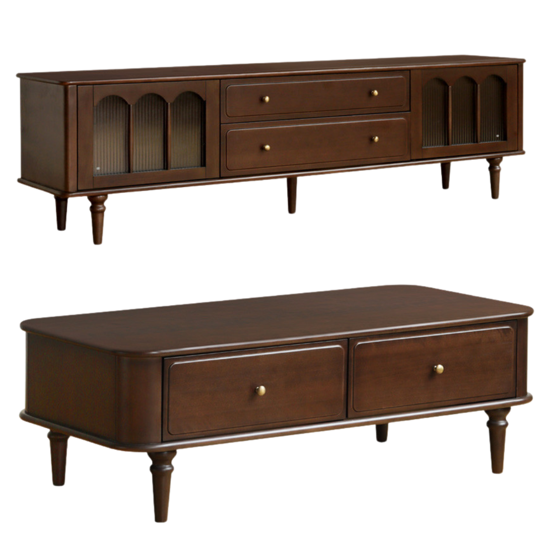 78.7x15.7x22 inch/ 200x40x56cm / WAlnut color/ TV cabinet +double drawer coffee table