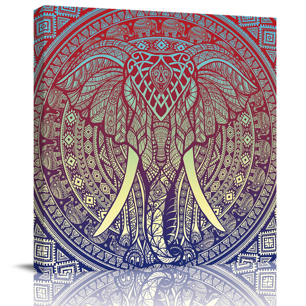 Bohemian Elephant Mandala Floral Canvas Wall Art - Framed Ready to Hang Bathroom Decor for Living Room, Kitchen & Office | Modern Home Decor Painting for Bedroom, Yoga Studio & Meditation Space