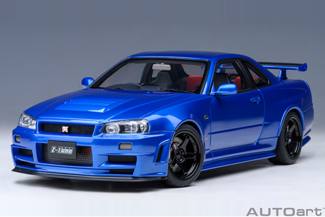 AUTOart 1:18 Scale Nissan Skyline GT-R R34 NISMO Z-Tune Diecast Model Car - Bayside Blue Color - Collectible Display & Racing Enthusiast Gift