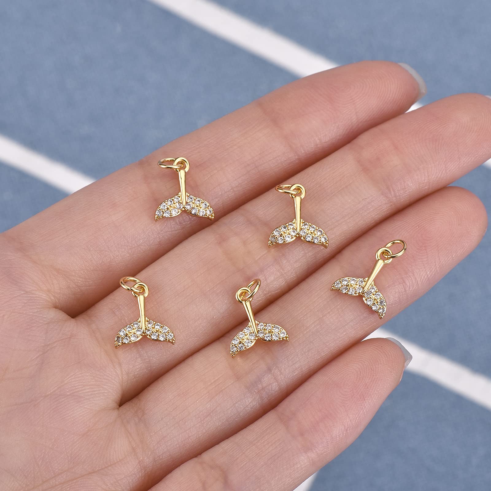 10Pcs Mermaid Tail Charms - Brass Pave Cubic Zirconia Pendants for Jewelry Making, Necklace, Bracelet & Earring DIY - Perfect for Beach Parties, Mermaid Themed Events & Gift Giving