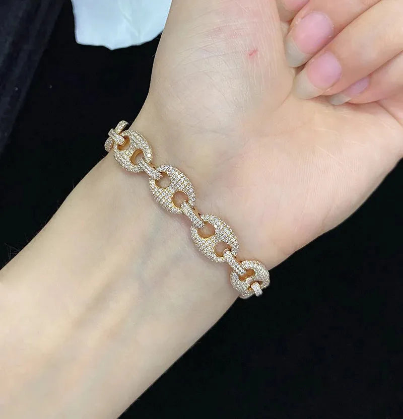 18K Yellow Gold Pig Nose Diamond Bracelet for Women - 4.75 Carat Real Natural Diamonds, Elegant Party Jewelry Gift for Anniversary, Wedding & Special Occasions