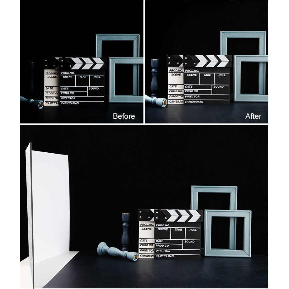 Mini Table Top V Flat Light Reflector Board - Soft Silver, Black & White - 29x42x0.5cm - Perfect for Product Photography, YouTube Videos & Portrait Lighting