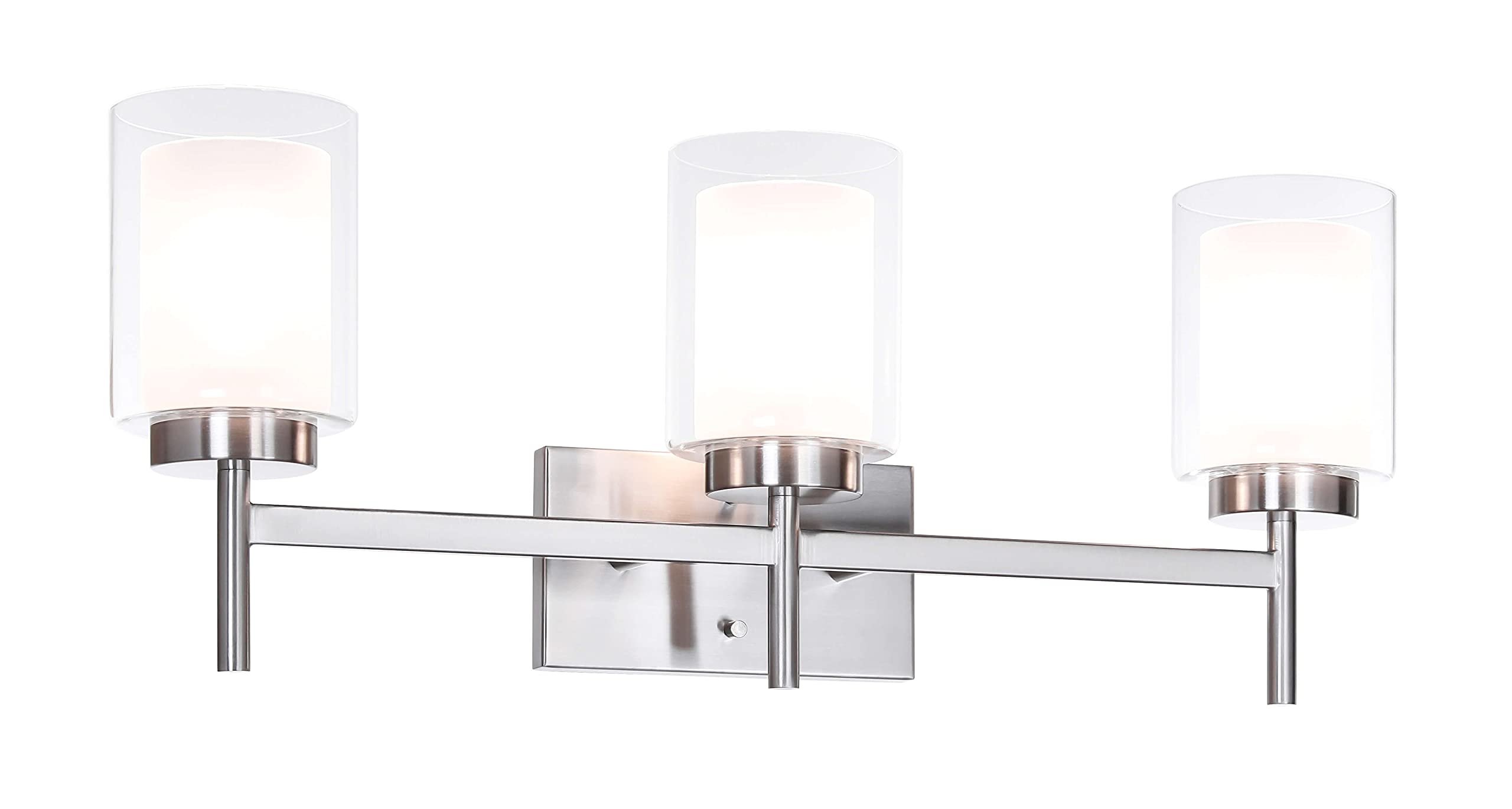 Modern 3-Light Bathroom Vanity Light Fixture - Brushed Nickel Finish with Glass Shade (Model XB-W1276-3-BN) - Perfect for Bathroom, Powder Room, and Dressing Area Lighting