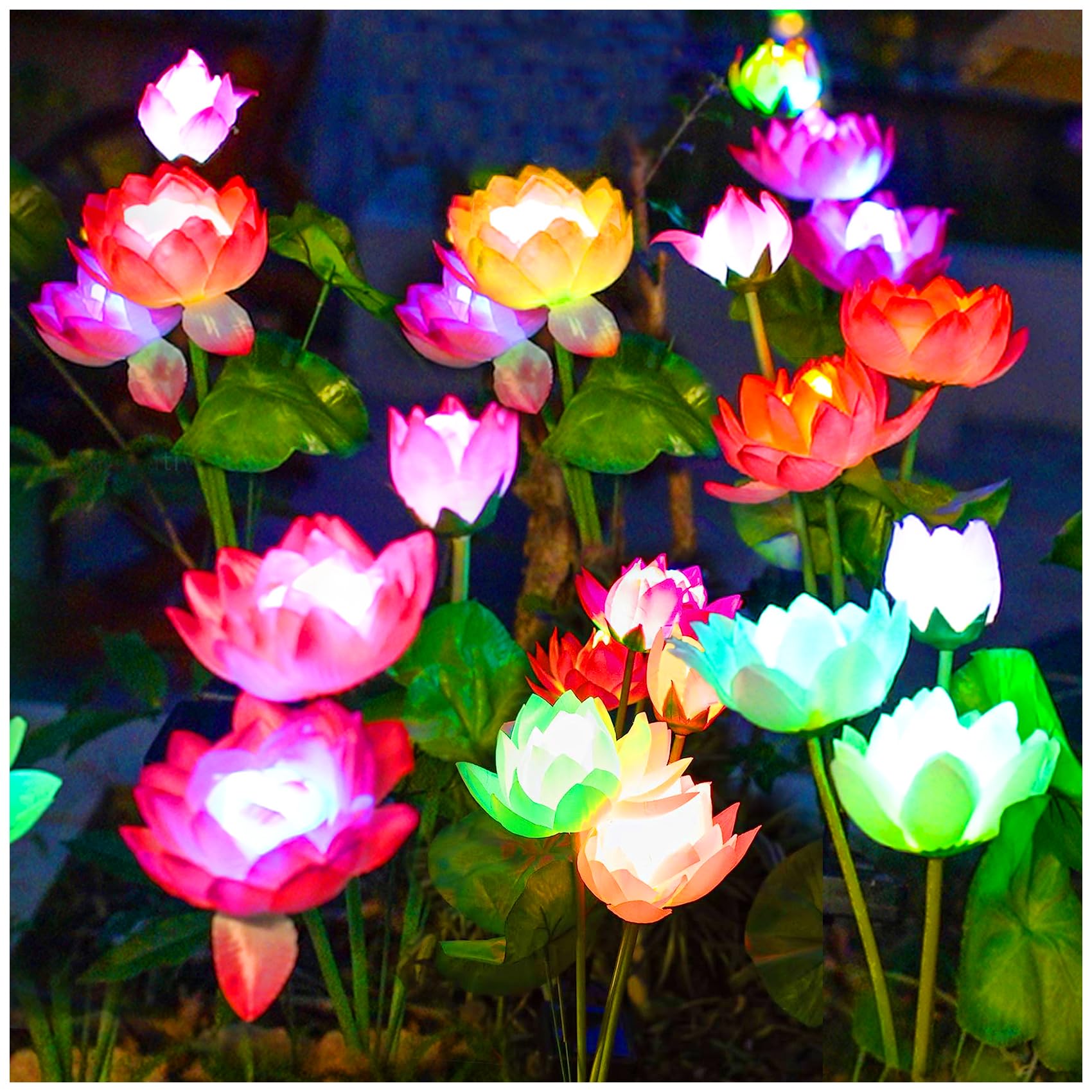 Solar Powered Garden Lights - 7 Color Changing Lotus Flower Lights for Outdoor Yard & Garden Decoration, Large Solar Panel & Realistic Design (2 Pack) - Perfect for Patio, Pathway, Lawn & Landscape Lighting