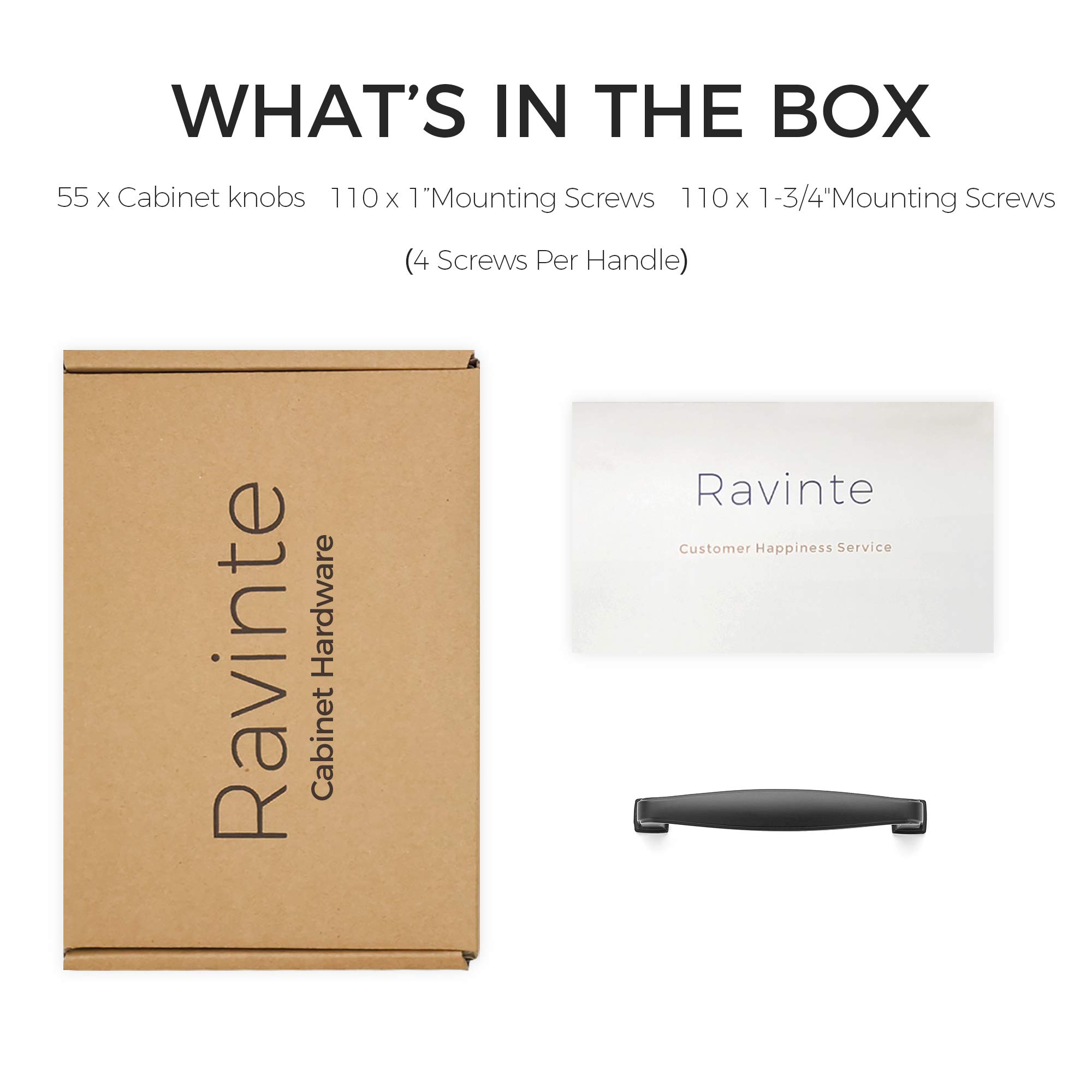 Ravinte 55 Pack 3-3/4 Inch Matte Black Cabinet Handles and Drawer Pulls - Durable Kitchen Cabinet Hardware for Home, Office, and RV Cabinets - Perfect for Modern Kitchen & Bathroom Renovation