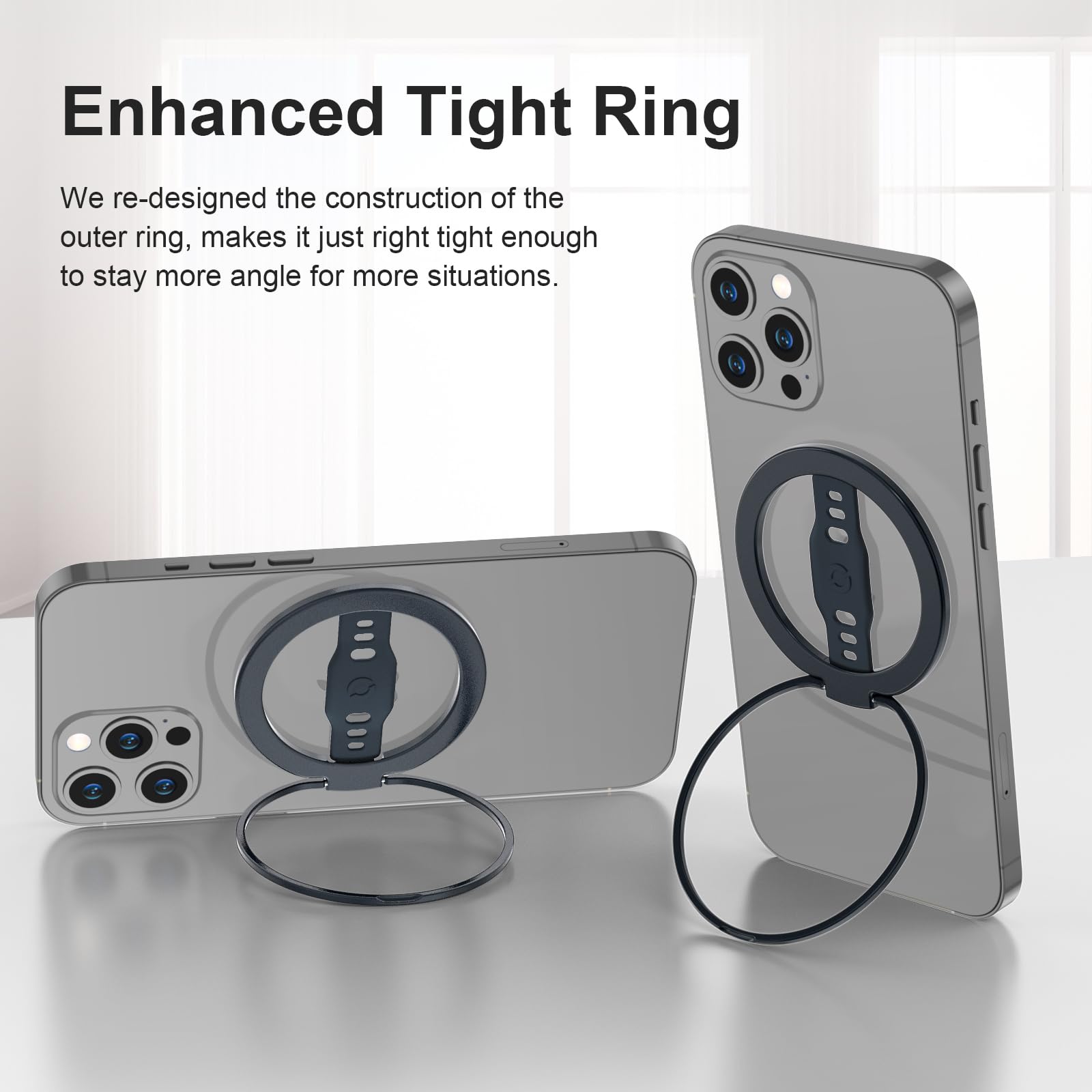 EWA MagOne 2023 Aluminum Edition - Magsafe Compatible Phone Grip Stand with Silicone Finger Strap, Removable Magnetic Ring Holder & Kickstand Loop for iPhone 16, 15, 14, 13, 12 Pro/Max - Perfect for Travel, Work & Everyday Use