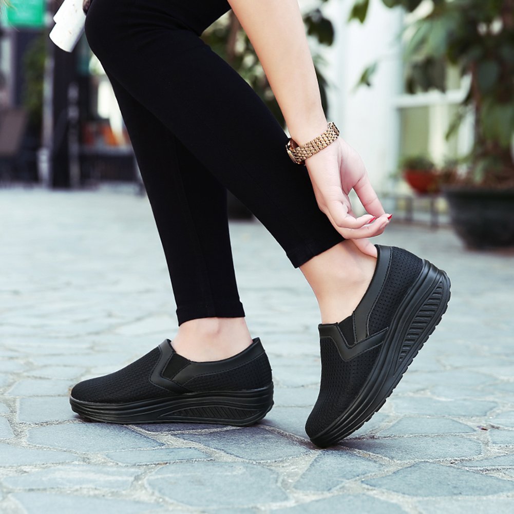 L LOUBIT Women's Breathable Mesh Wedge Sneakers - Slip-On Comfort Walking Shoes for Casual Outings & Workouts