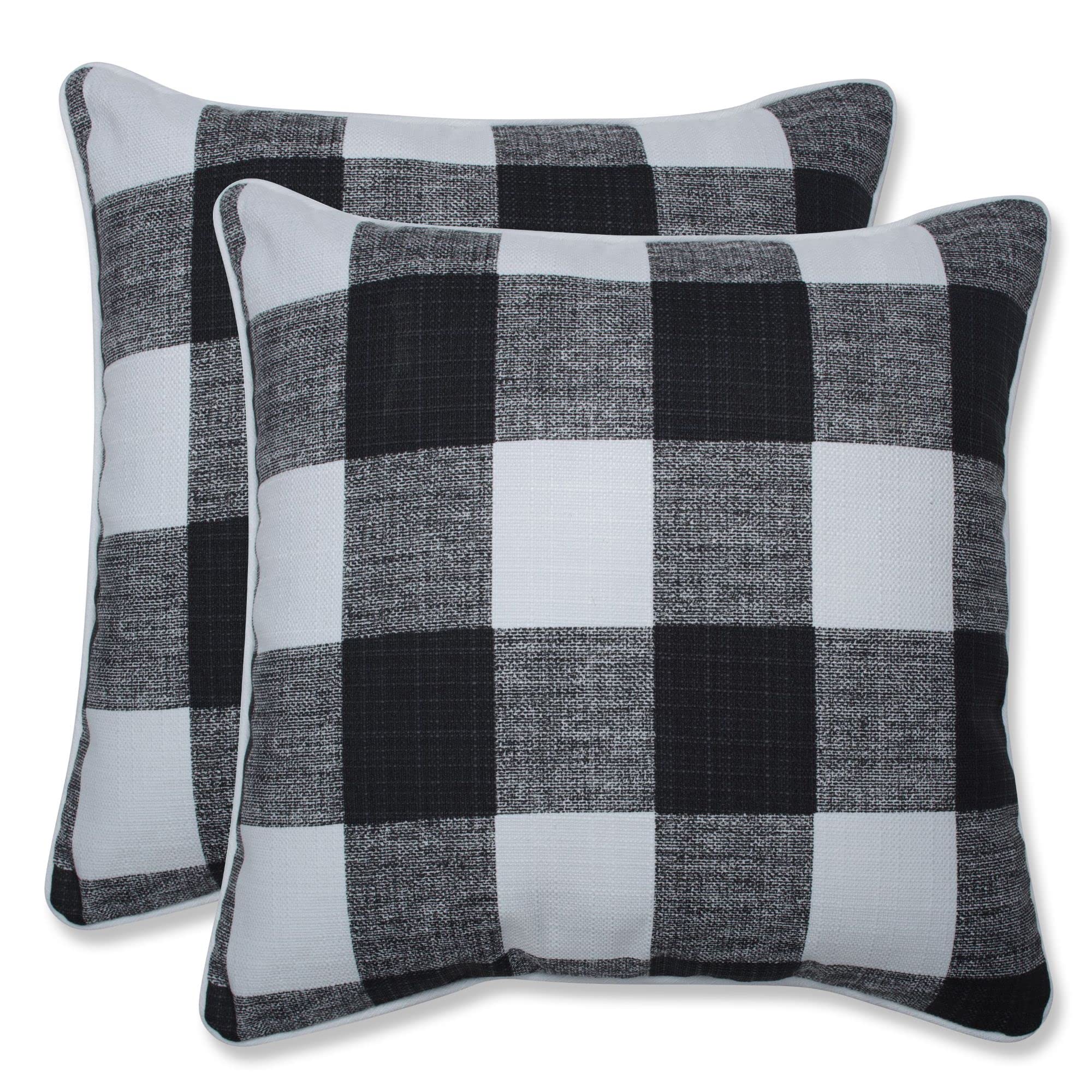 Set of 2 Black and White Buffalo Checkered UV Resistant Outdoor Patio Square Throw Pillows 16.5