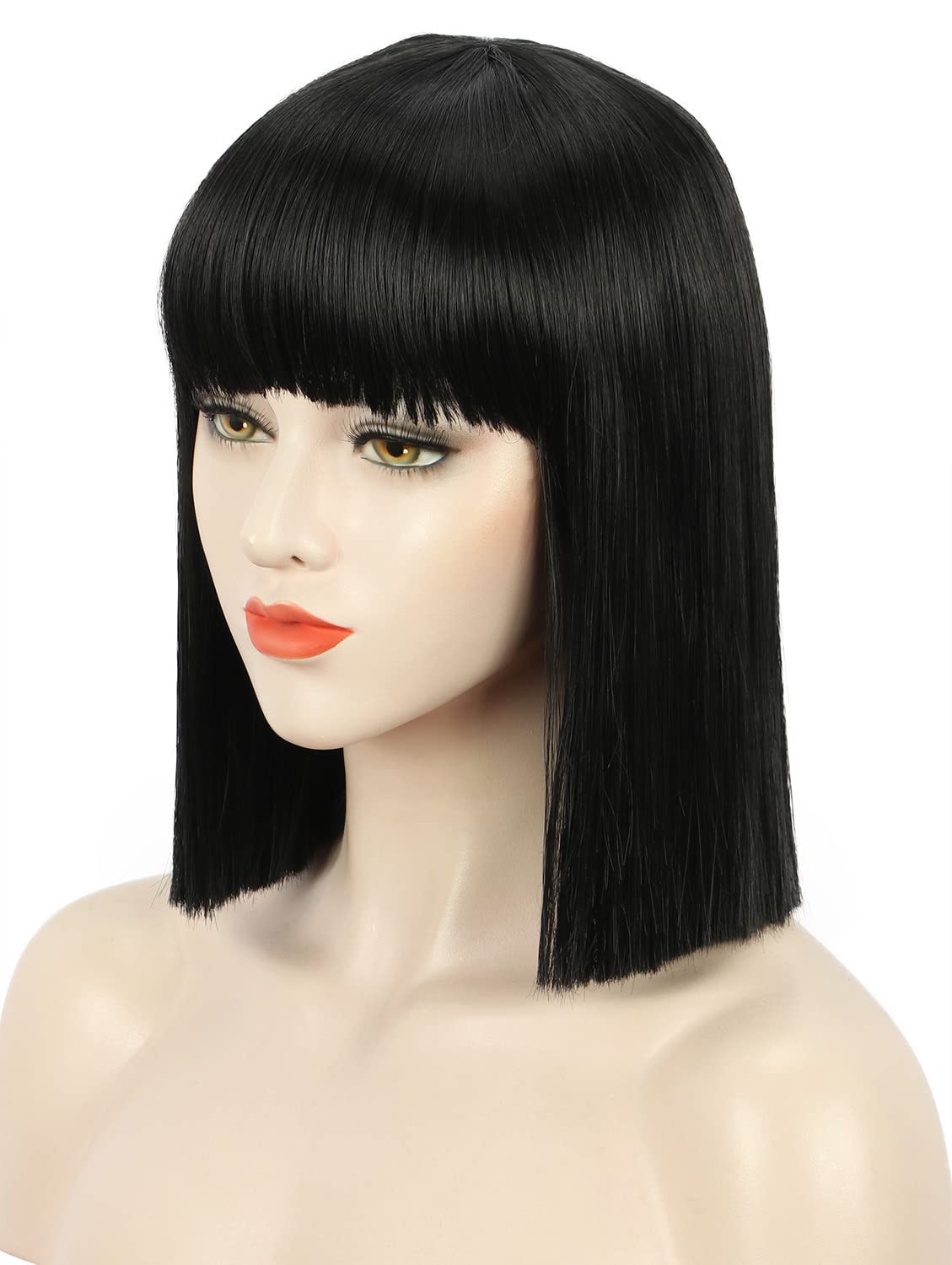 Karlery Straight Short Hair Bob Wig with Flat Bangs - Synthetic Wig for Women, Natural Look Like Real Hair (Black) - Perfect for Cosplay, Halloween, Daily Wear & Fashion Styling