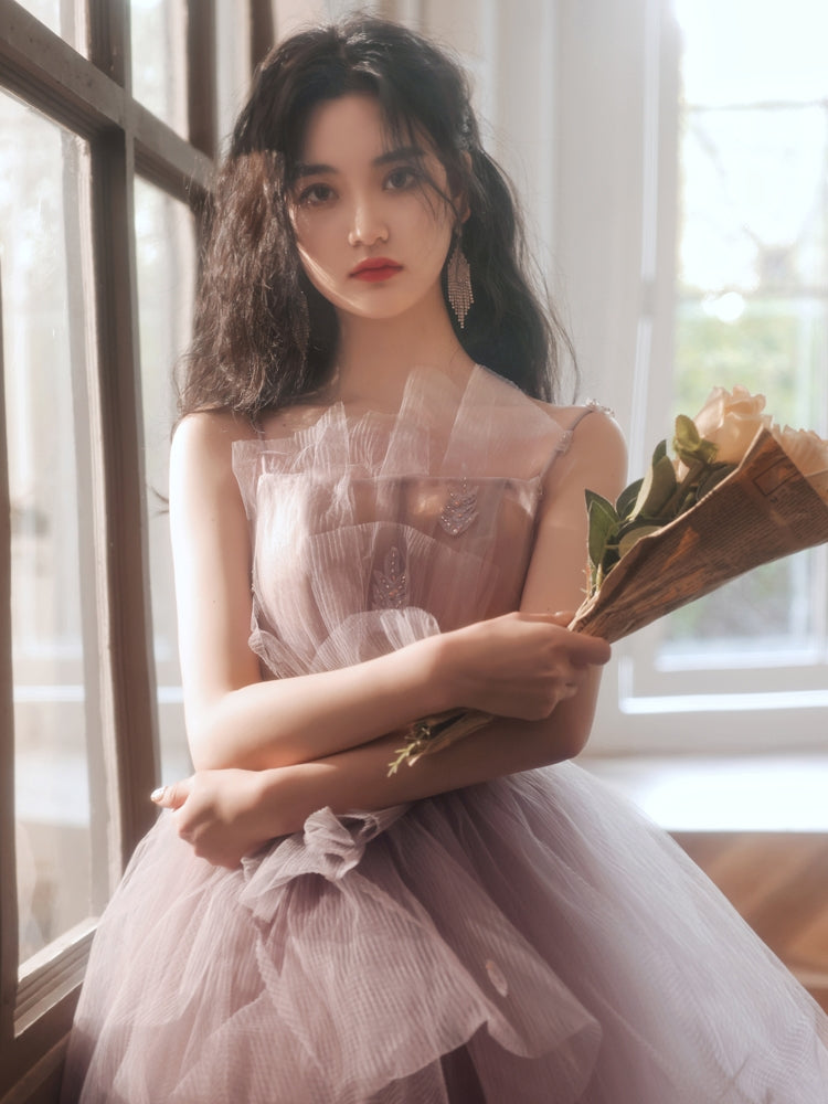 Elegant Pink Tulle Long Prom Dress for Women | Sweet 16 Party Gown | Perfect for Formal Dances, Quinceañeras & Special Occasions