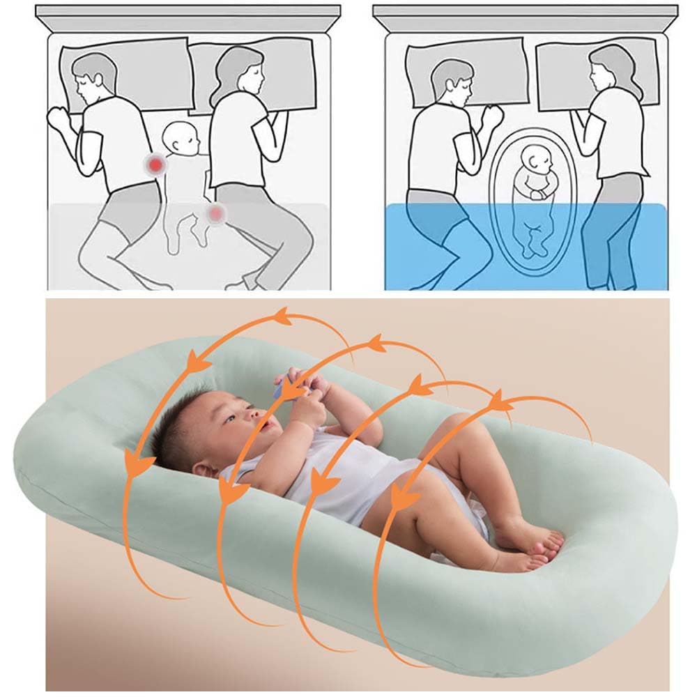 Organic Cotton Baby Lounger for Newborns - Soft, Breathable Infant Lounger with Safety Support | Perfect for Nursery, Travel & Playtime (Green)