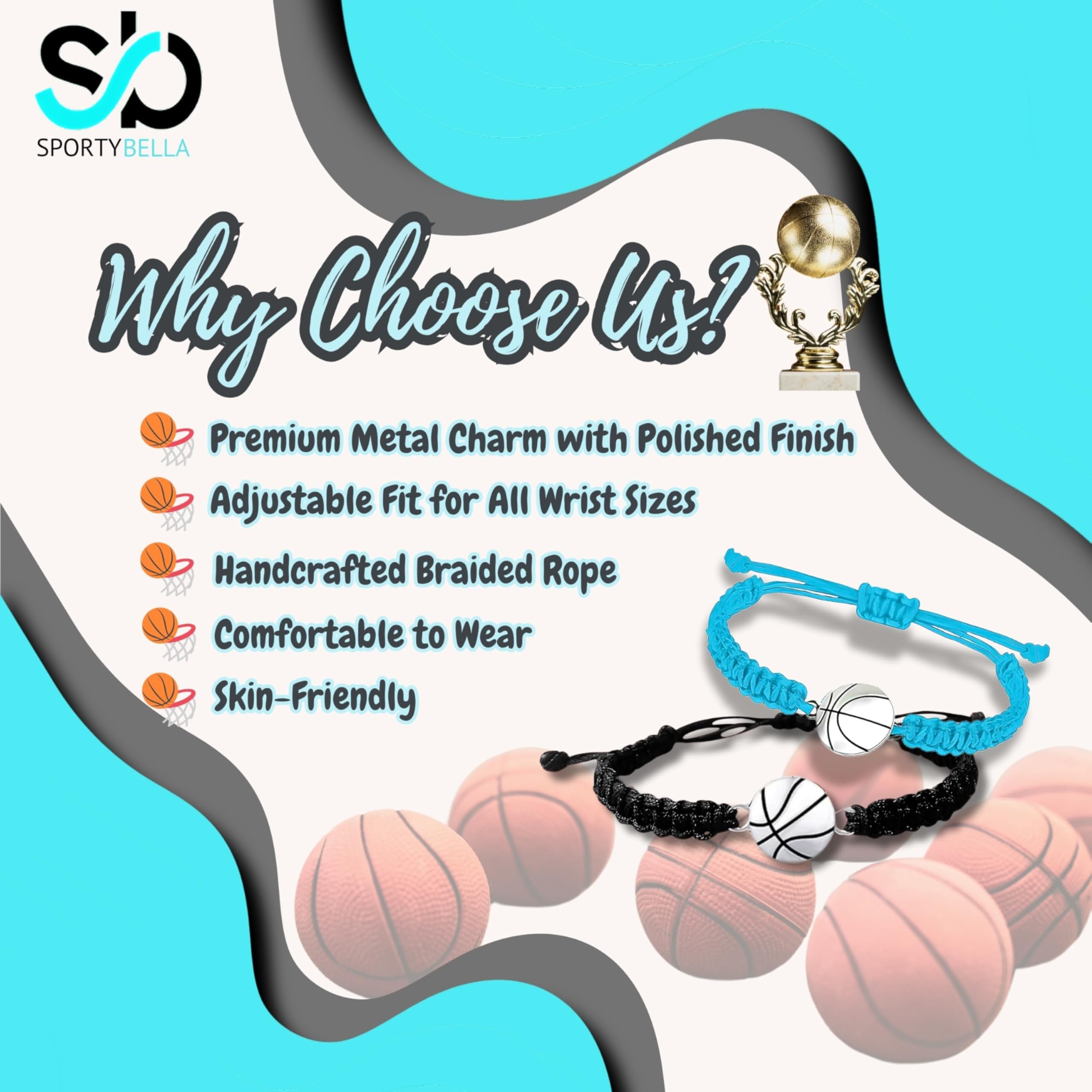 Sportybella Adjustable Unisex Basketball Charm Bracelet - Basketball Player Gift & Friendship Souvenir - Perfect for Games, Training & Fan Support