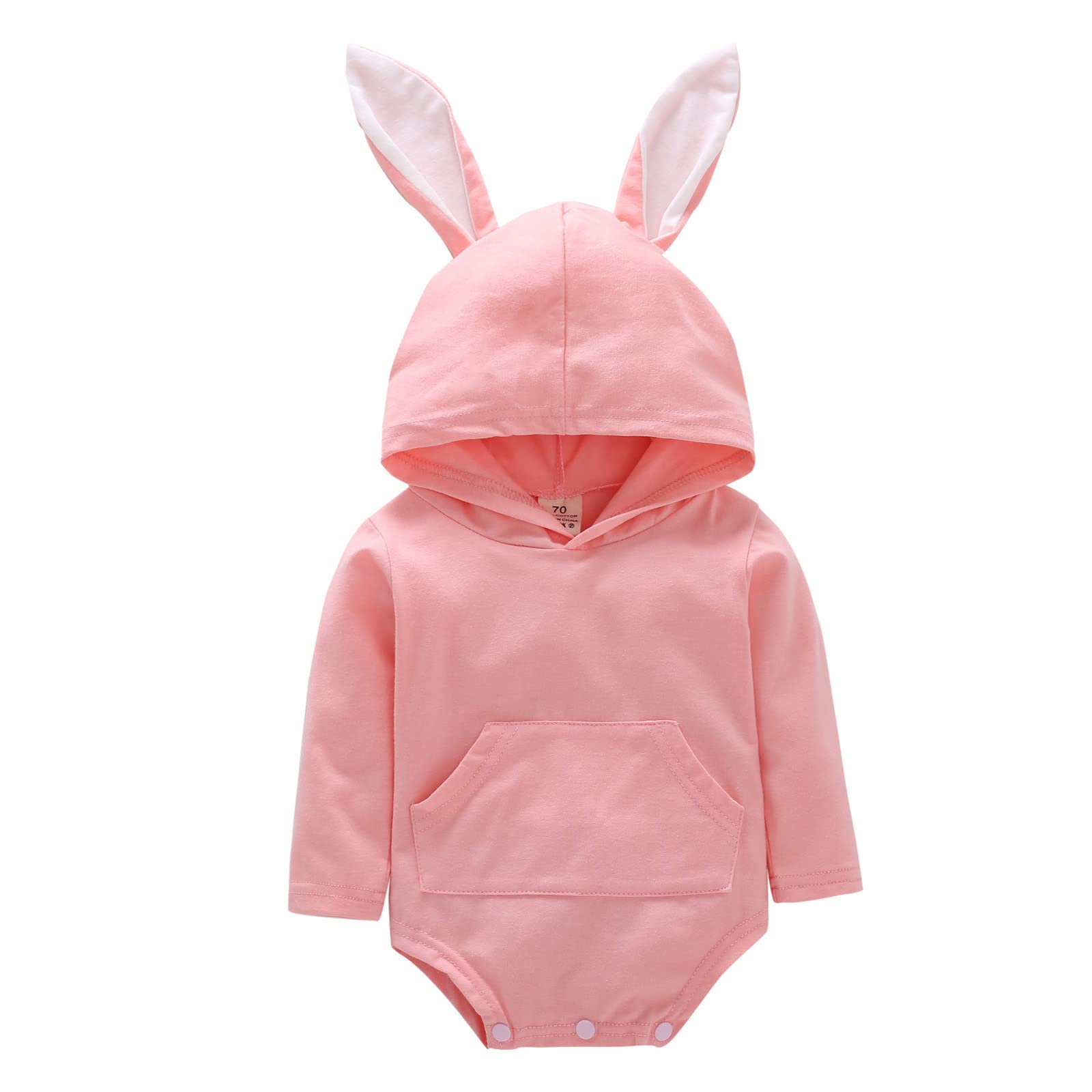 Easter Bunny Baby Romper with Pocket - Soft Cotton Infant Bodysuit for Boys & Girls (Pink, 3-6 Months) - Perfect for Easter Photos, Spring Outings & Holiday Celebrations