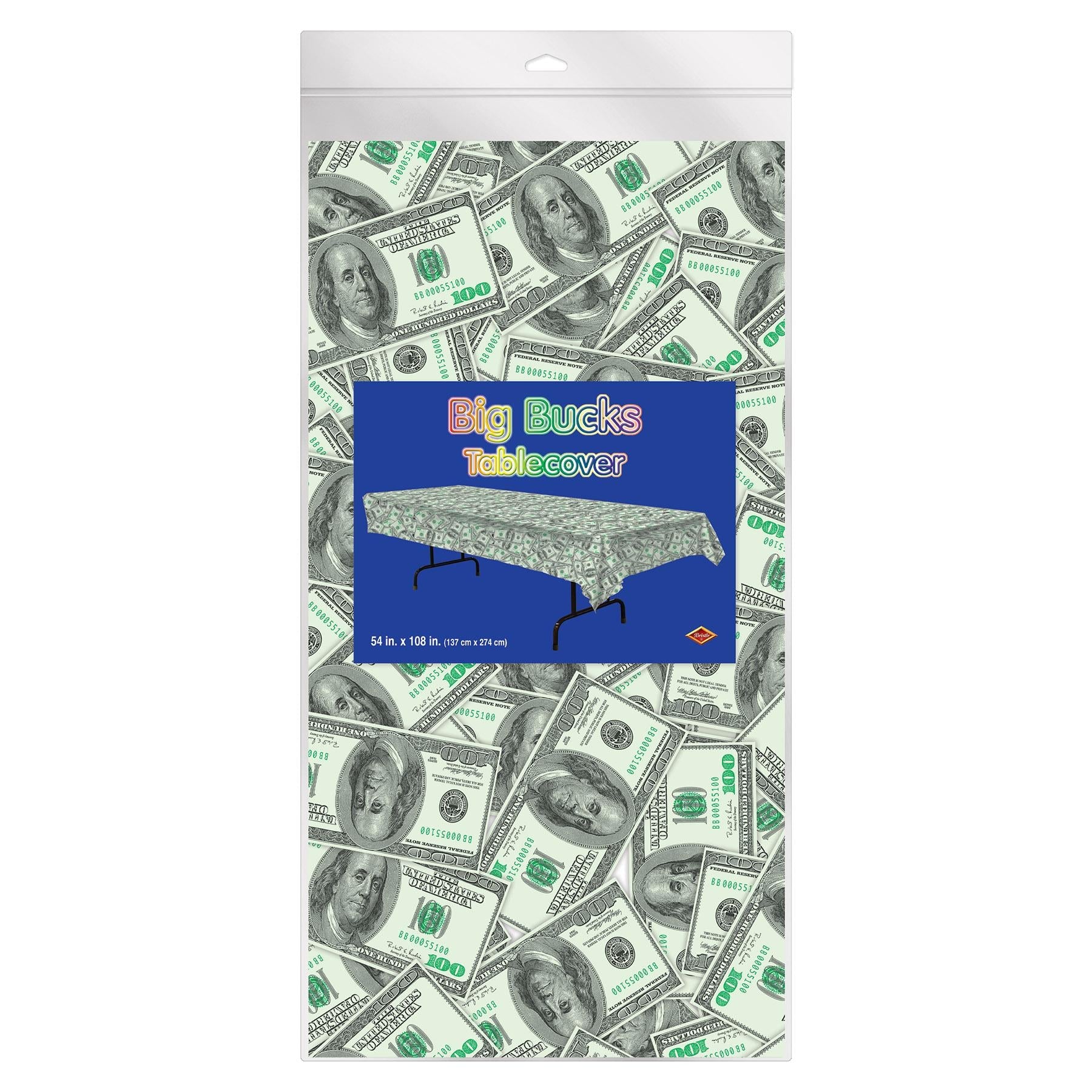 Beistle Big Bucks Party Tablecover - 12 Pack | Premium Disposable Table Cover for Birthday, Casino, and Themed Parties | Perfect for Decorations and Events