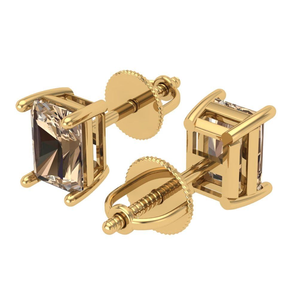 1.0 Carat Emerald Cut Moissanite Stud Earrings in 14k Gold for Women