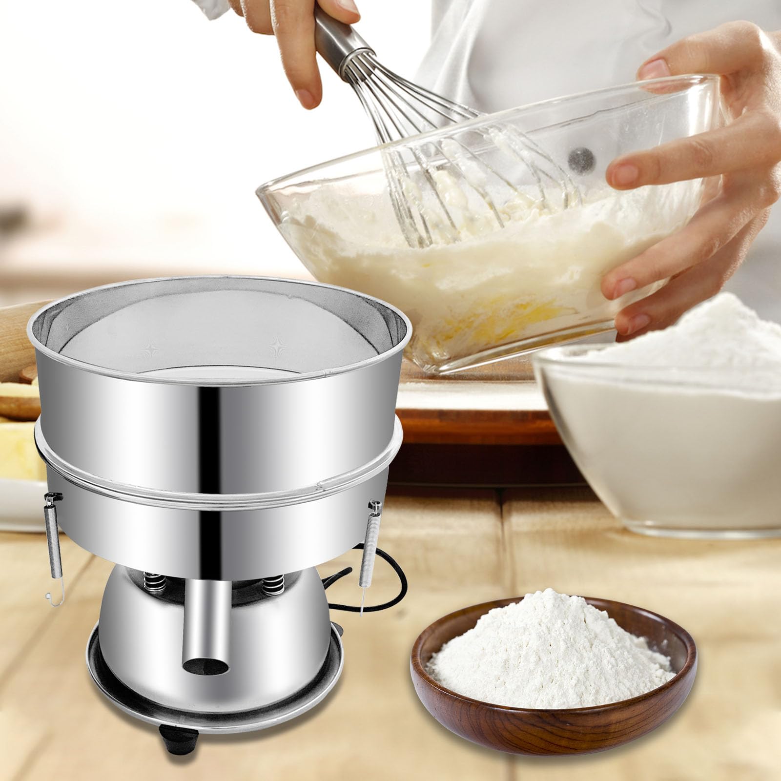 Automatic 40+60 Mesh Powder Sifter Machine - 110V Stainless Steel Sieve Shaker with 2 Screens for Filtering Flour, Particles & Liquids | Perfect for Baking, Pharmaceuticals & Lab Use