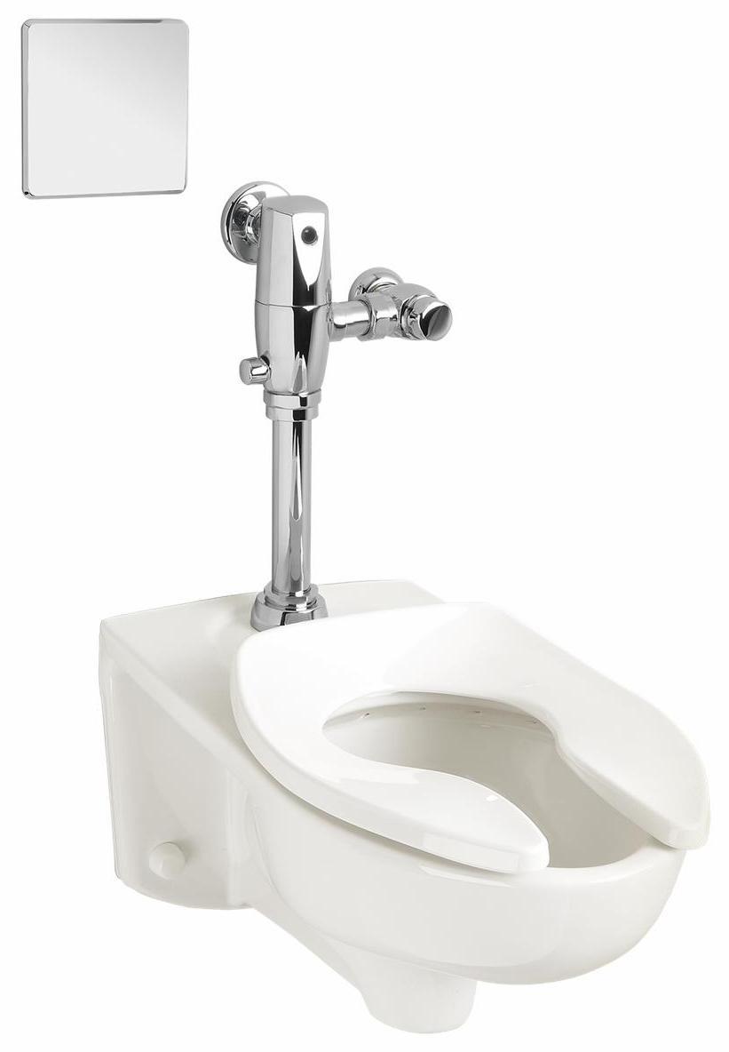 American Standard Afwall 1.1 GPF Wall Mounted Elongated Toilet with Back Spud - Water Efficient White Flushometer Bowl (Seat Not Included) - Perfect for Commercial Restrooms & Public Washrooms