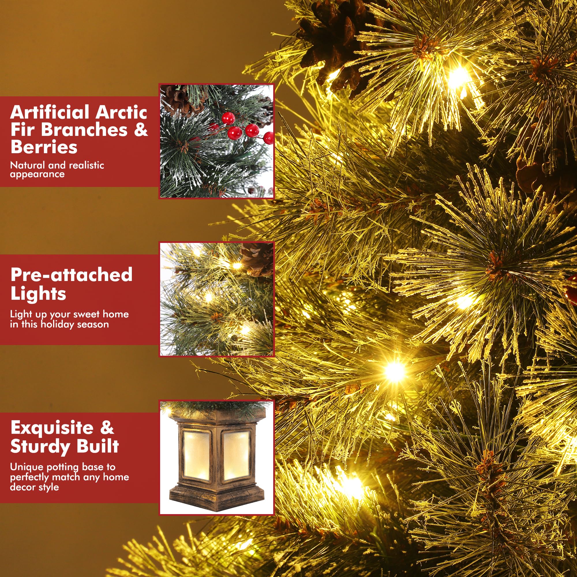 4.5 Ft Pre-Lit Artificial Christmas Tree with 108 Warm White LED Lights - Easy Assembly Holiday Decor for Home, Office & Party | Perfect for Living Room, Bedroom & Festive Gatherings