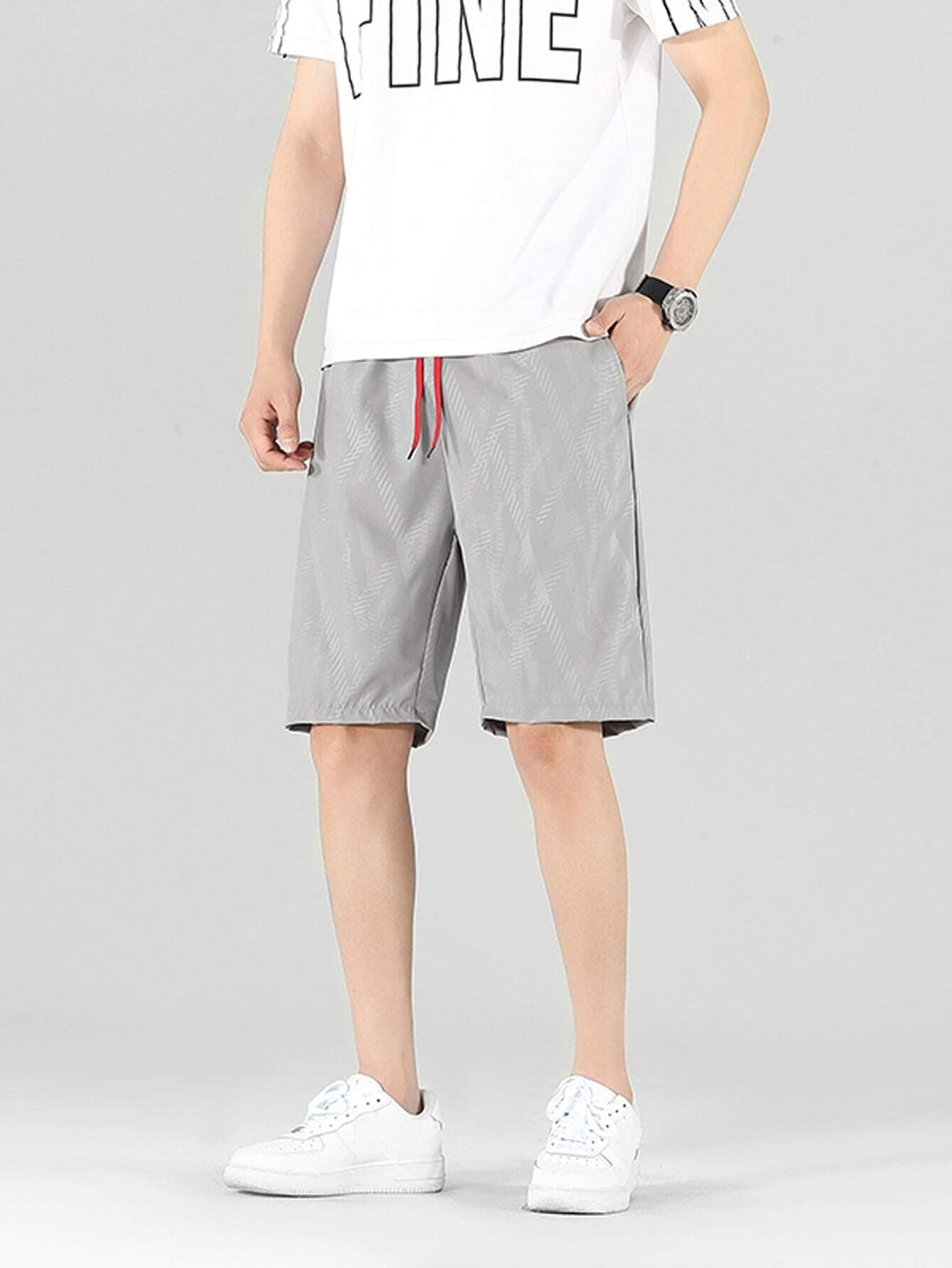 HDZWW Men's Casual Summer Shorts with Slant Pockets & Drawstring Waist - Light Grey XS | Perfect for Beach, Gym & Outdoor Activities