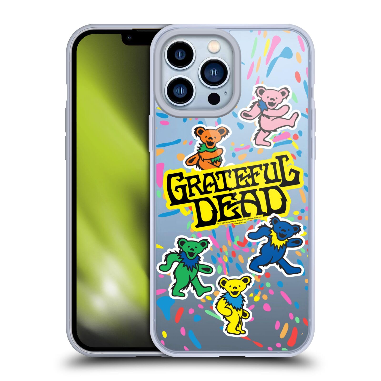 Grateful Dead Bear Color Splatter Soft Gel Case for iPhone 13 Pro Max | Officially Licensed by Head Case Designs | Trendy Protection for Music Fans & Festival Goers