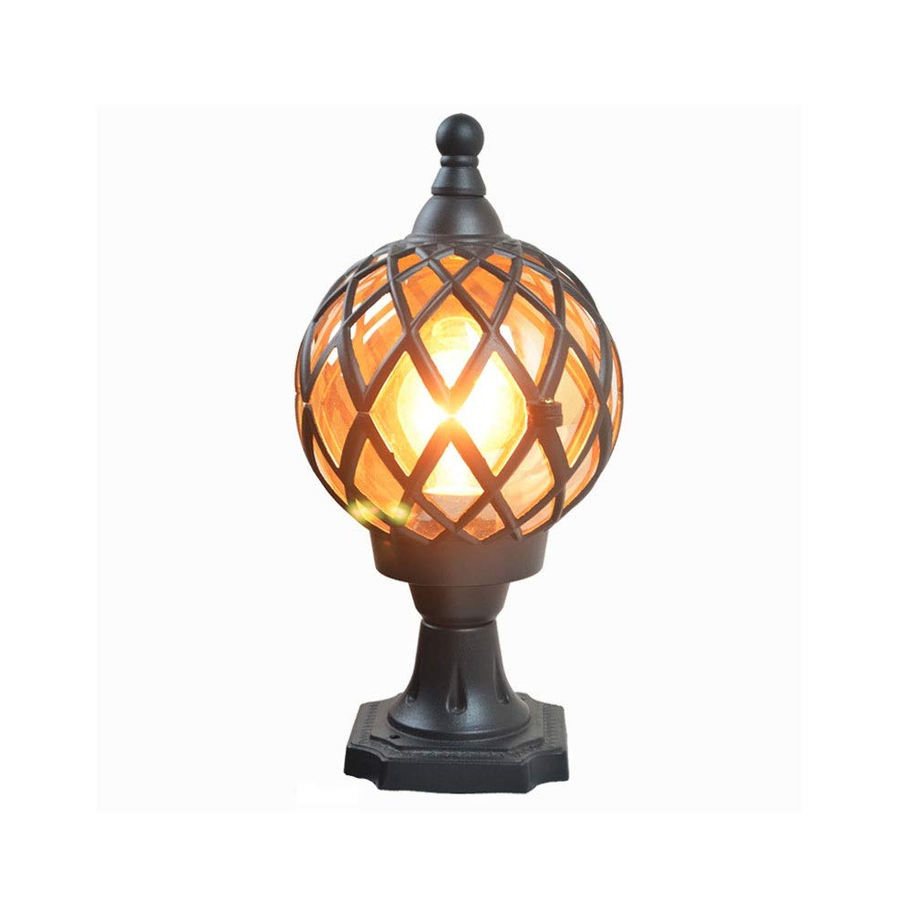 E27 IP65 Waterproof Outdoor Post Cap Lights - Black Brass Spherical Grid Design for Villa, Fence, Patio, Garden & Street Lighting | Perfect for Lawn, Gate & Porch Decoration