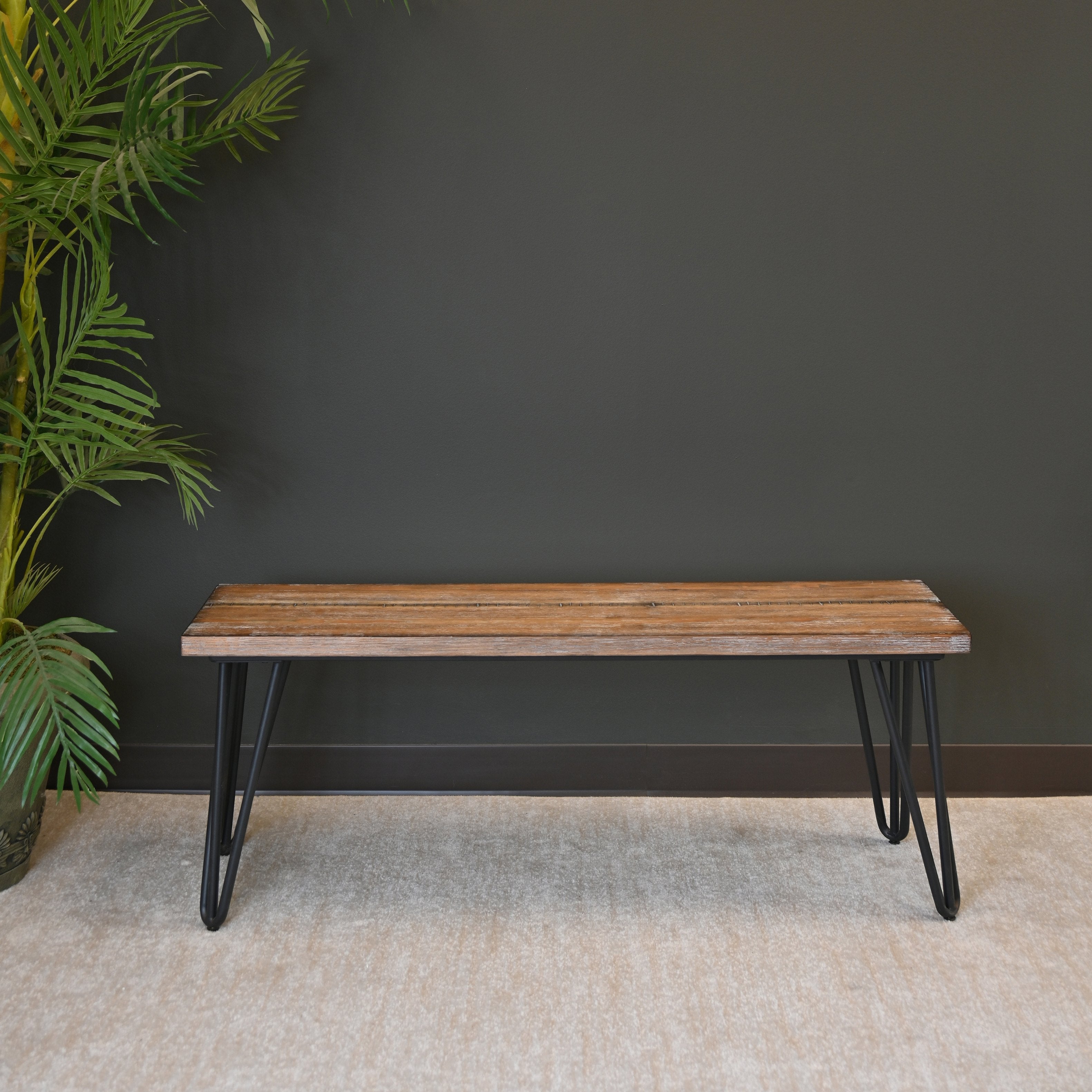 Roundhill Furniture Aryven Industrial Wood Dining Bench - Rustic Dark Pine Finish - Sturdy & Stylish for Kitchen, Dining Room, or Breakfast Nook