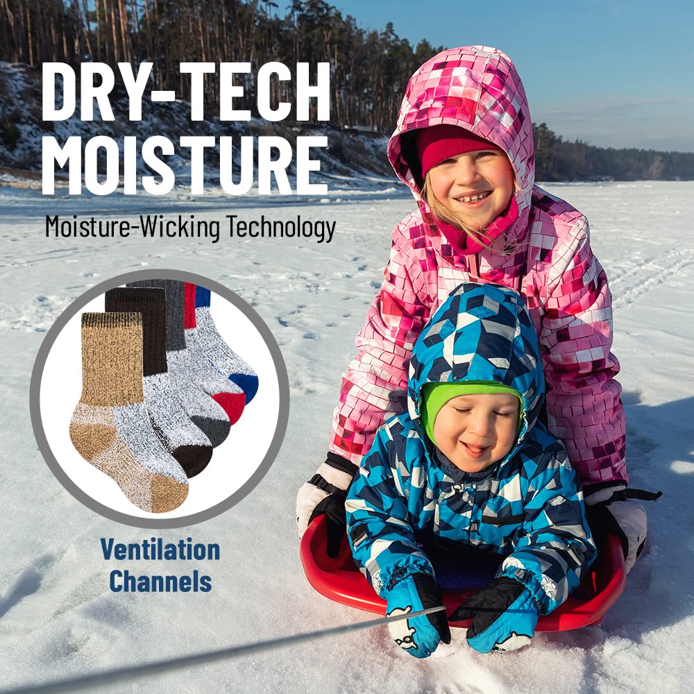Kids Thermal Socks for Boys & Girls - Warm Winter Boot Socks 2 Pack - Insulated Cold Weather Socks for Outdoor Activities & Snow Play