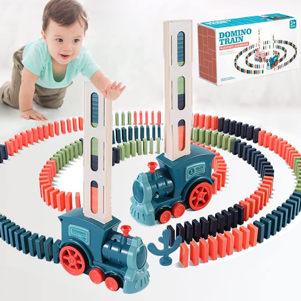 Soputry Domino Toy Train Blocks Set - 2022 New Automatic Domino Stacking & Electric Train Toy for Kids Ages 3-12 | Creative Domino Rally Game with 4 Color Blocks | Perfect for Birthday Gifts, STEM Learning & Family Fun Activities