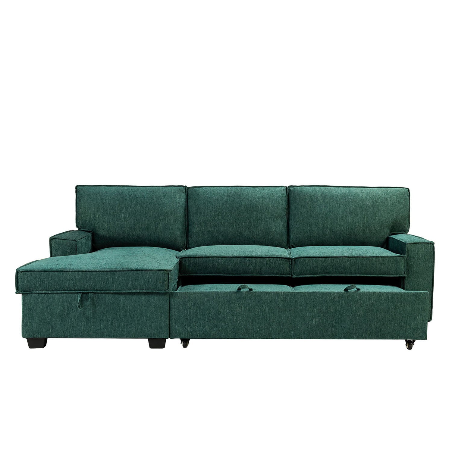 Sendera Upholstered Pull Out Sleeper Sofa & Chaise with Storage (Right) - Convertible Sectional Couch for Small Spaces - Perfect for Guest Room, Living Room & Studio Apartments