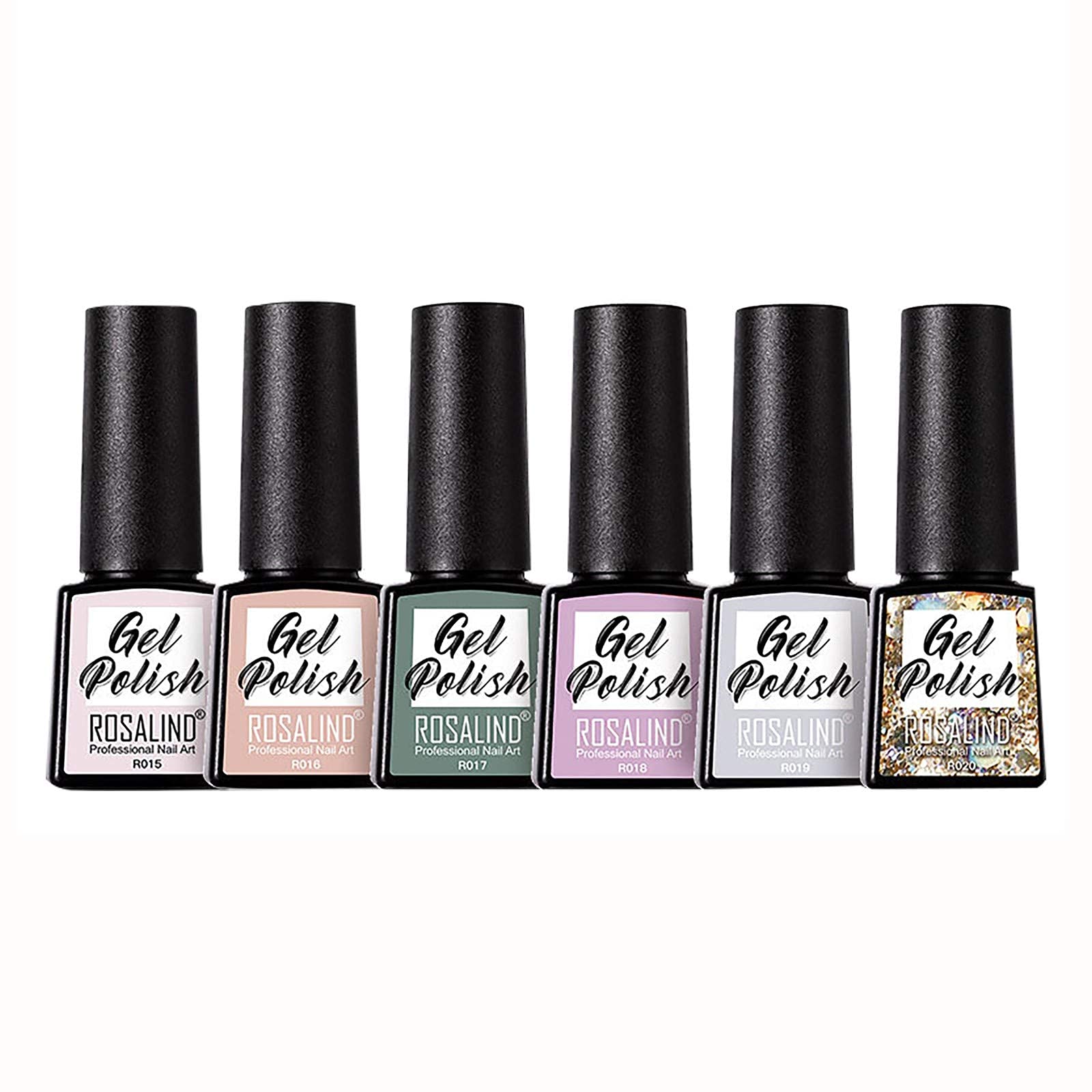6Pcs Gel Nail Polish Kit - Mix & Match Glitter Nail Polish Set with Trapezoid Bottles, Japanese Style Soak Off LED Gel Polish, Includes Base & Top Coat - Perfect for Valentine's Day Gifts, Home Manicures & Salon Use