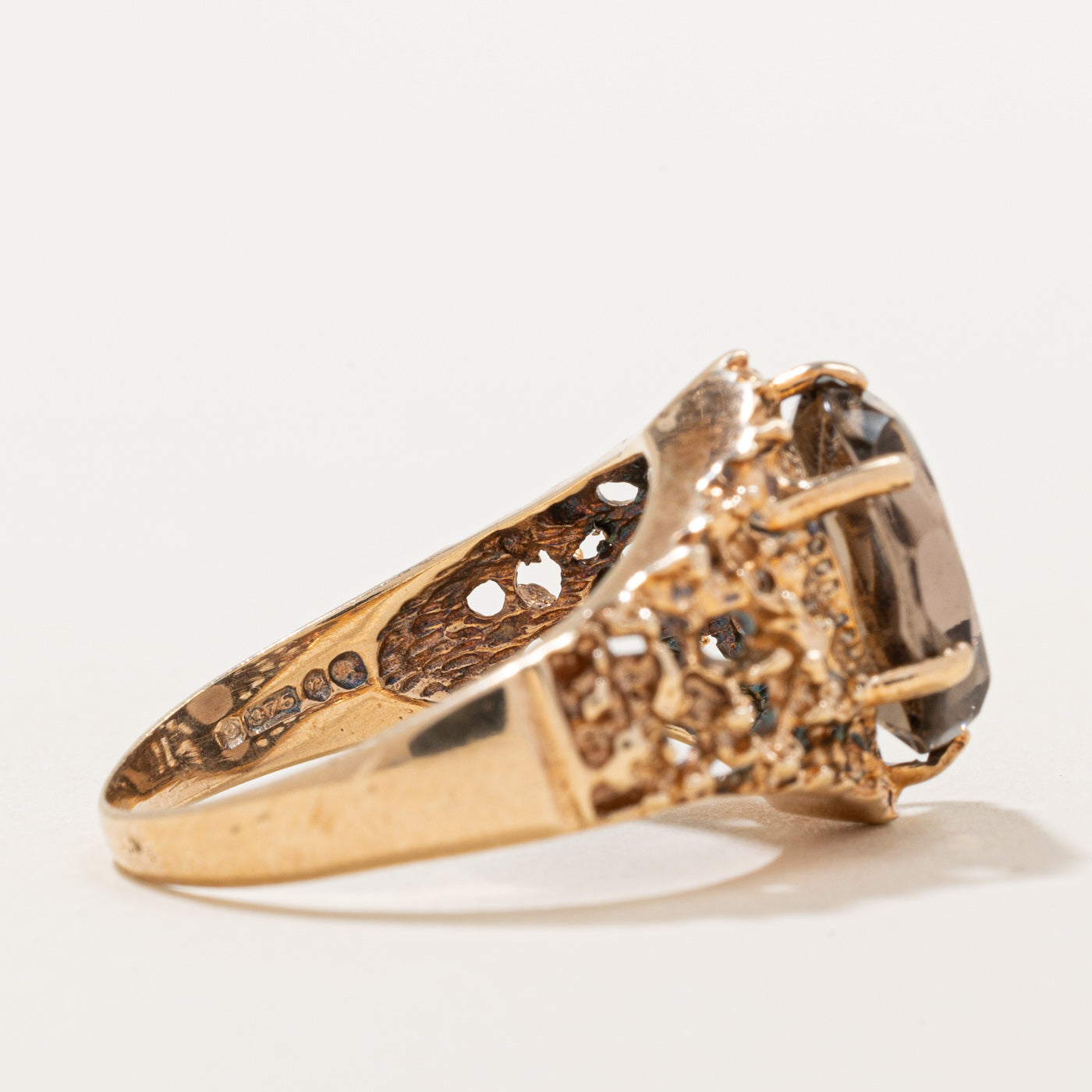 Vintage 1972 London Smoky Quartz Cocktail Ring - 3.50 Carat Genuine Stone - Size 8.5 - Elegant Evening Wear & Special Occasion Jewelry Gift