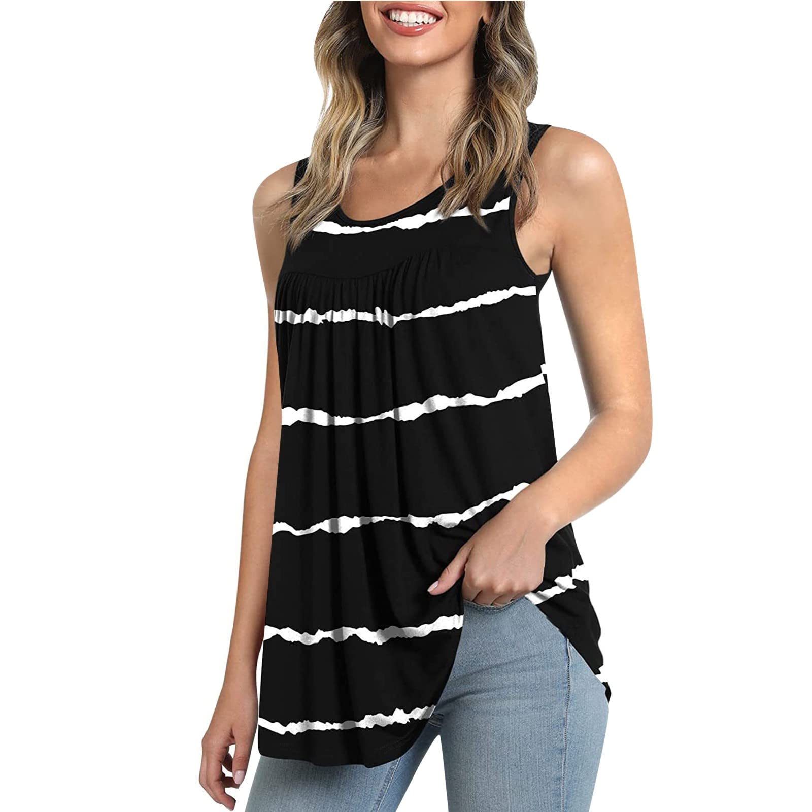 Women's Sleeveless Workout Tank Tops - Loose Fit Casual Summer Tops with Cute Print - Breathable Yoga T-Shirts for Gym, Running & Outdoor Activities