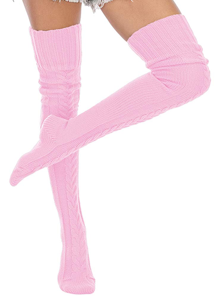 Leoparts Women's Cable Knit Thigh High Boot Socks - Extra Long Over The Knee Winter Stockings & Leg Warmers for Cold Weather & Fashion Outfits