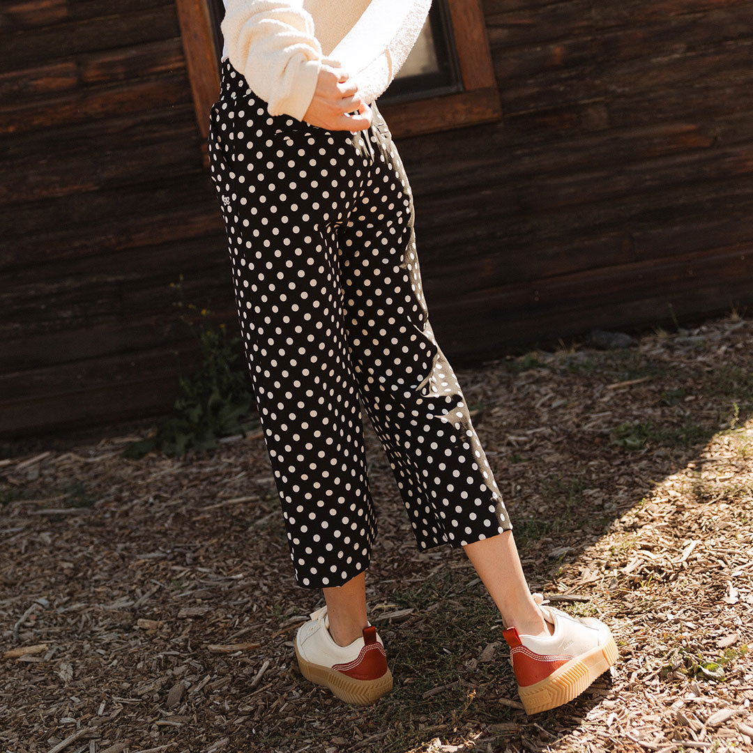 Audrey Wide Leg Pants for Women - Black Polka Dot High Waisted Palazzo Trousers | Office Wear, Casual Outfits & Summer Fashion